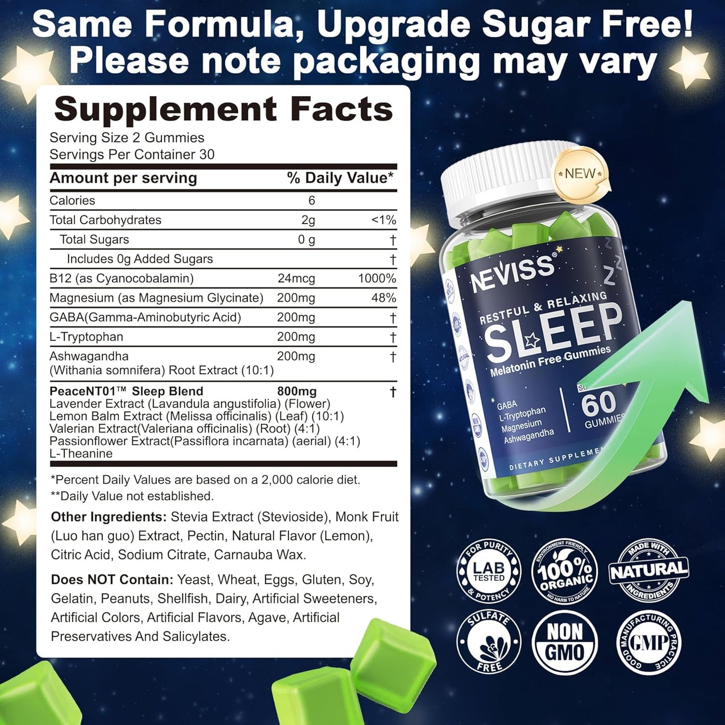 NEVISS Melatonin Free Sleep Aid Gummies for Adults - Magnesium Glycina
