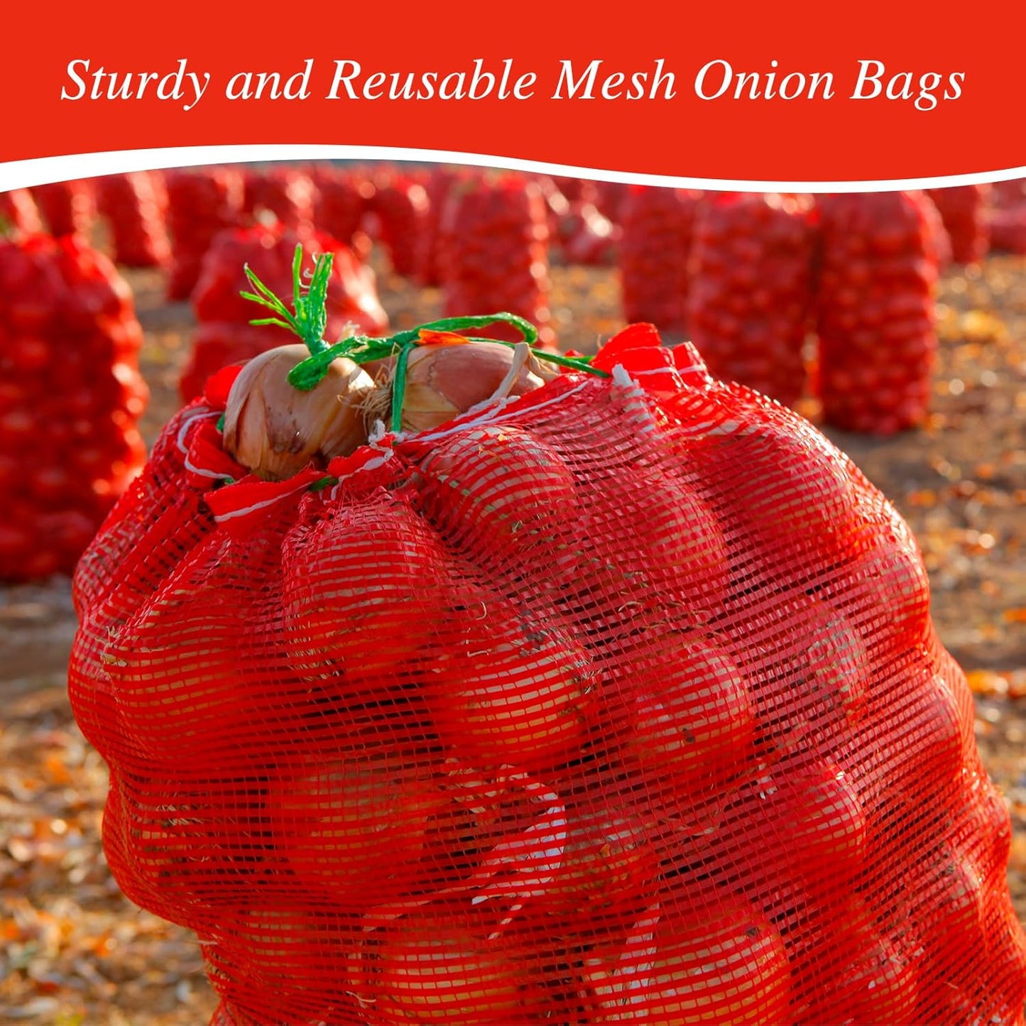 SATINIOR 60 Pcs Mesh Onion Bags Onion Vegetable Storage Bags 32'' x 20'', 24'' x 14', ' 18'' x 11'' Fresh Produce Storage Bags Garden Vegetable Fruit Produce Storage Supplies