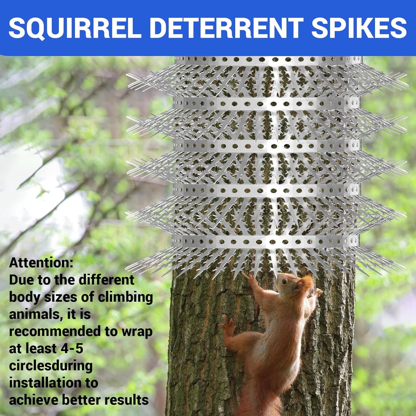 Bird Spikes Squirrel Proof Baffle for Bird Feeders, Avoid Climb Spikes for Outside, Fence, Wall, Tree, Drainpipes, Deterrent Spikes for Squirrel, Raccoon, Pigeon, Cat, 40 Inch Stainless Steel Spikes