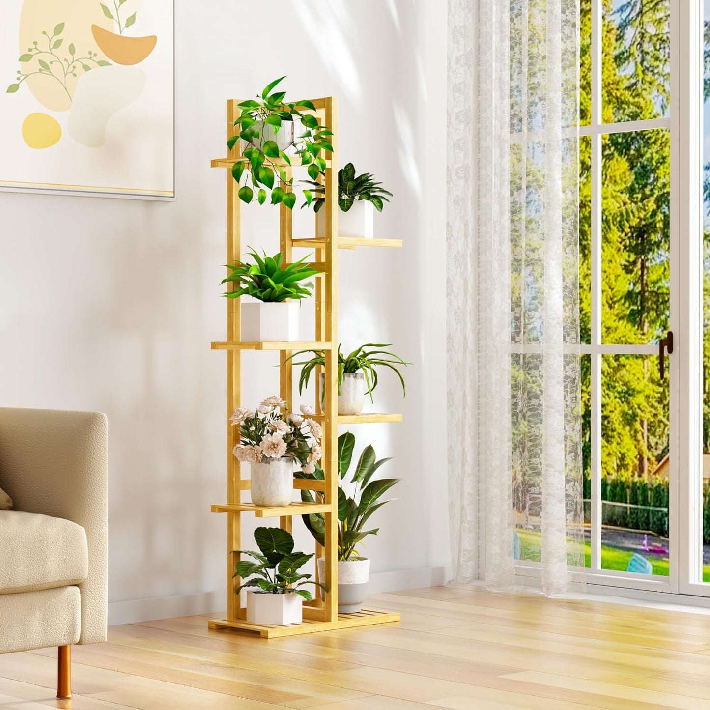 6 Tier Bamboo Plant Stand Indoor, Wood Tall Flower Holder Corner Tiere