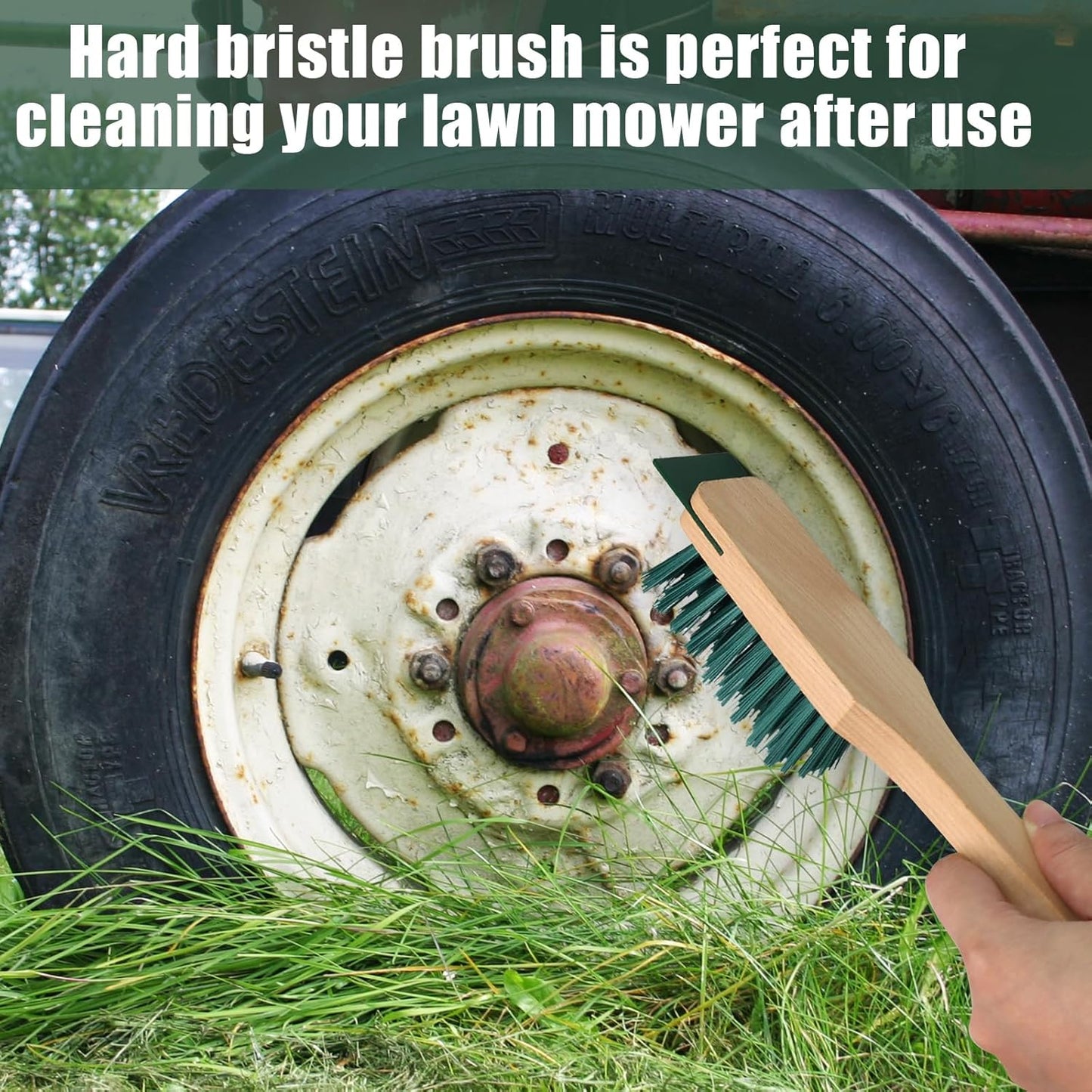 2PCS 12.3 Inch Lawn Mower Scrub Brush,Stiff Bristle Brush with Scraper