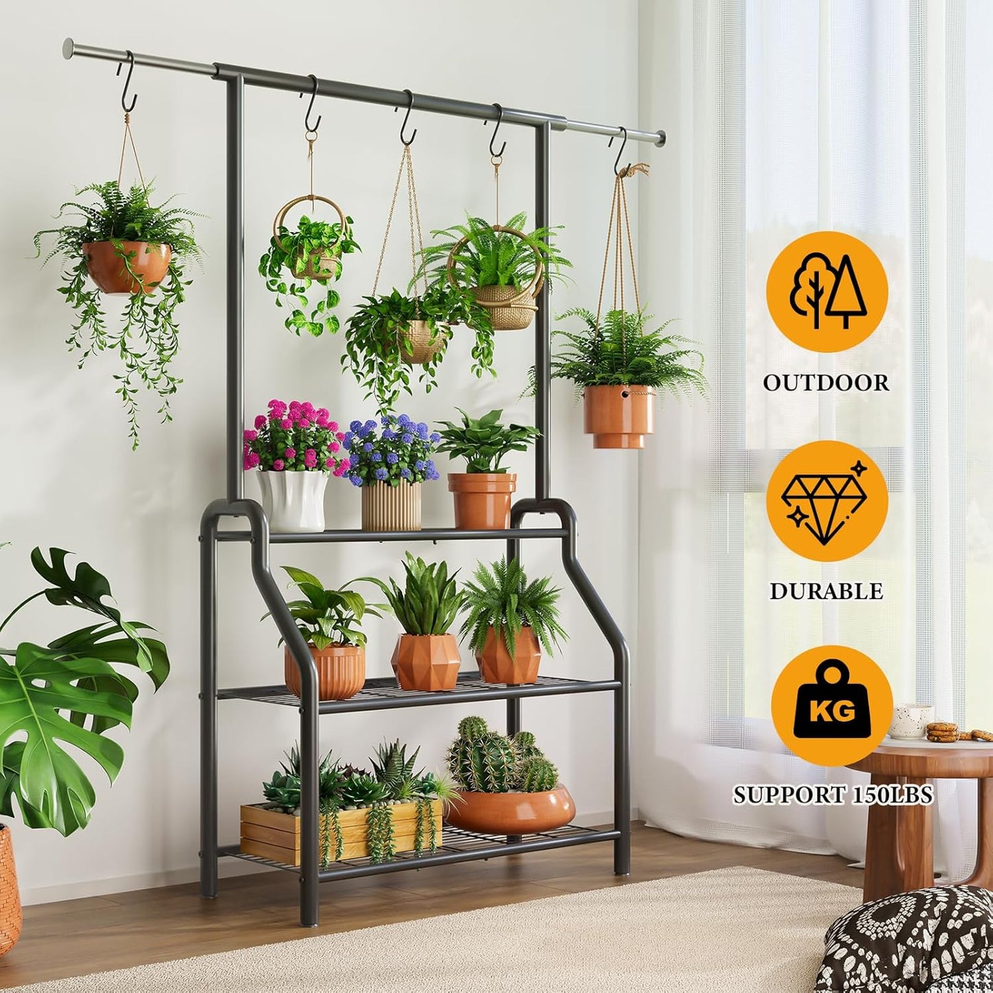 Plant Stand Indoor Outdoor, 3-Tier Heavy Duty Metal Hanging Plant Shel