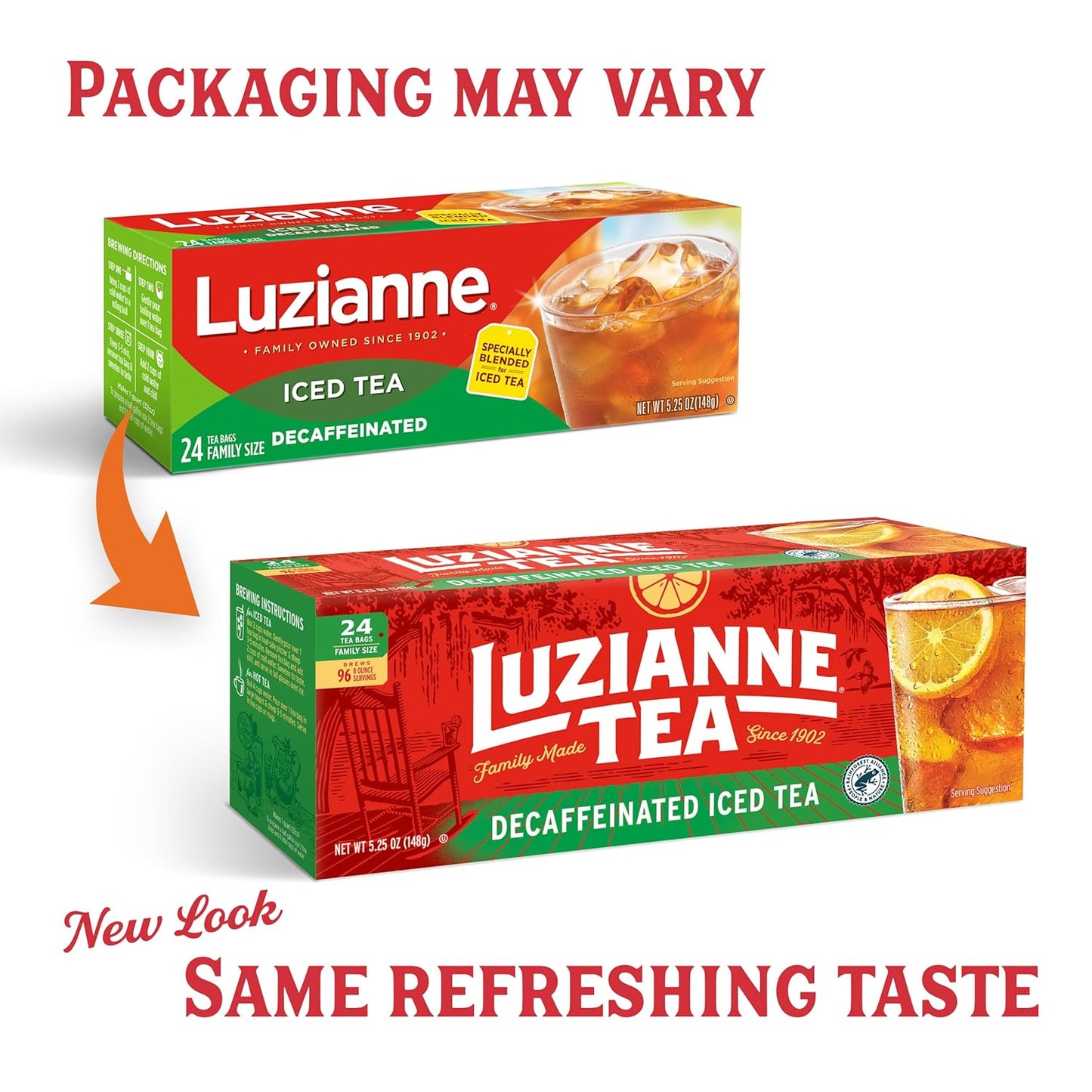 Luzianne Decaffeinated Iced Tea Bags, Family Size, 24ct Box (Pack of 6)