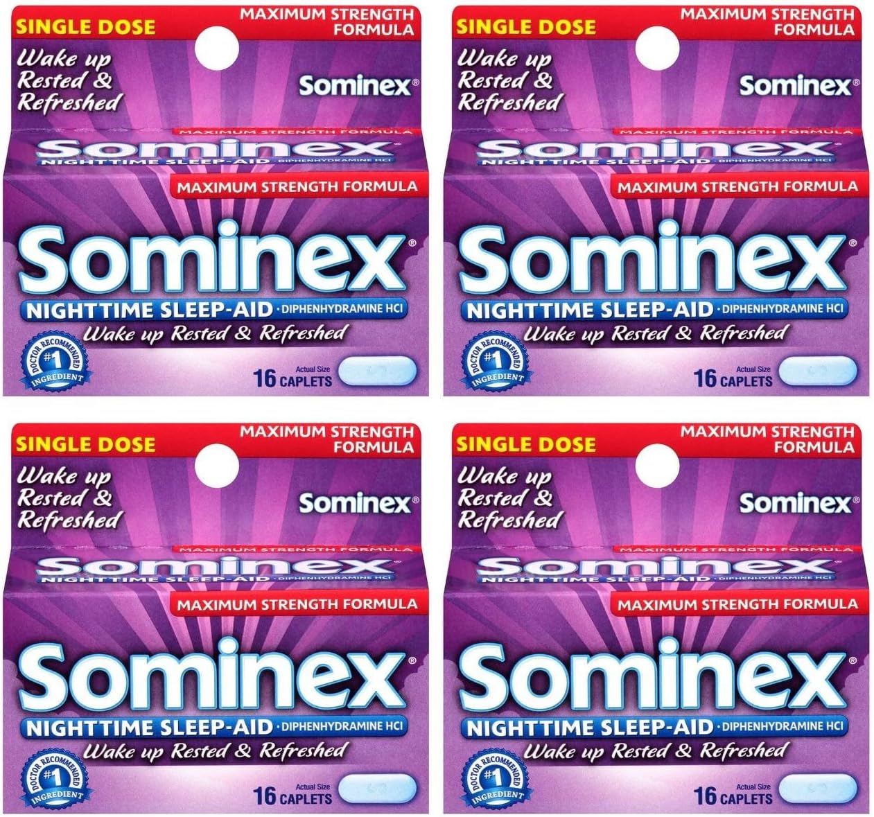 Sominex Nighttime Sleep-Aid Caplets, Maximum Strength, 16 ea (Pack of 