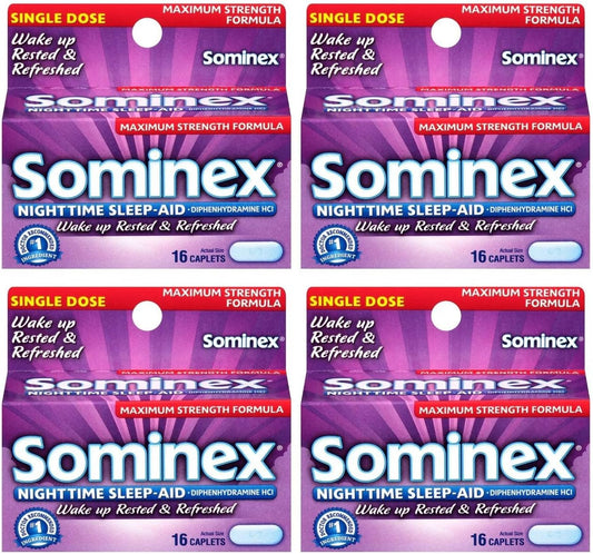 Sominex Nighttime Sleep-Aid Caplets, Maximum Strength, 16 ea (Pack of 