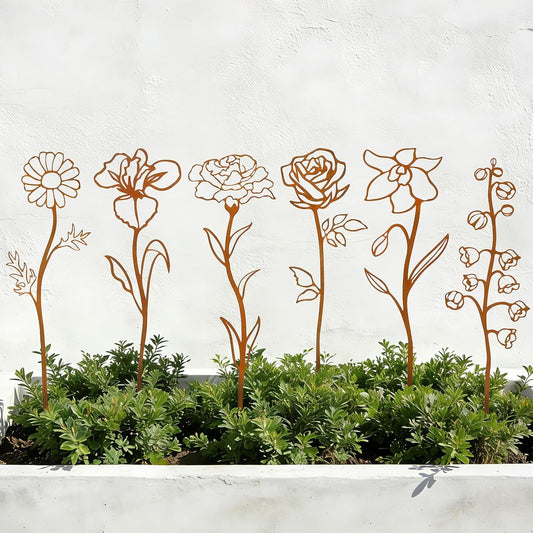 Rusty Metal Flowers for Outside, 6 PCS Decorative Garden Stakes, Metal Yard Art Outdoor Flower Bed Decor, Garden Stakes Decorative for Lawn, Pots, Walkway
