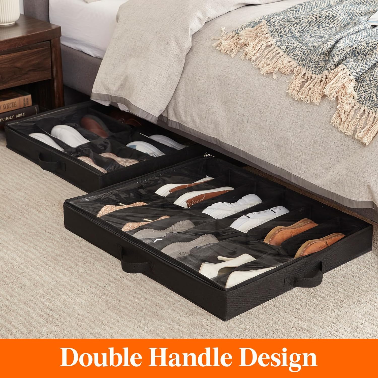 Lifewit Under Bed Shoe Storage Organizer Set of 2, 4.3 Inches Tall Low