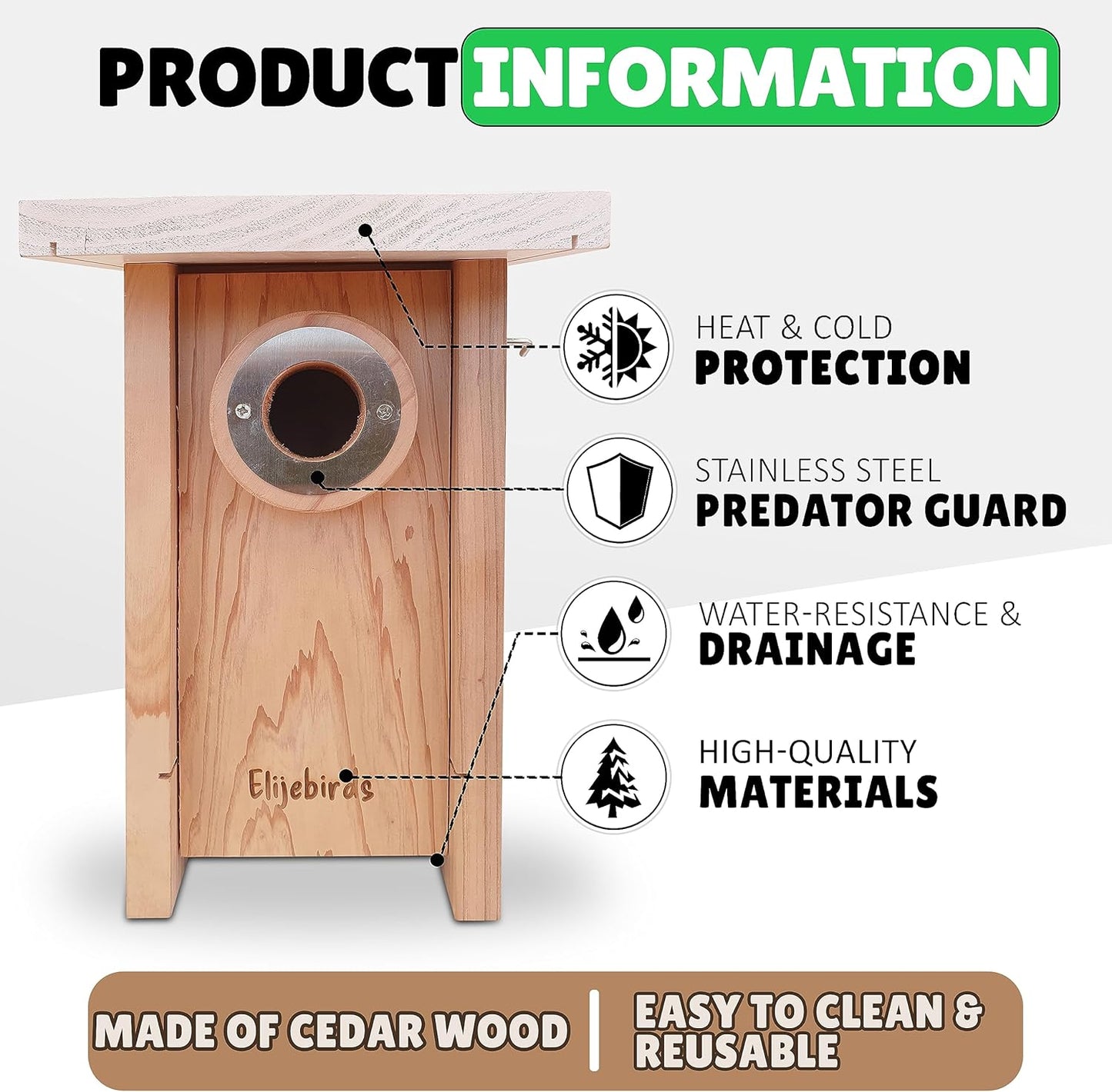 Premium Cedar Bluebird House for Outside - Wooden Bird Box with White Painted Roof & Noel Guard Predator Protection - Durable Birdhouses for Outdoors & Blue Bird Nesting