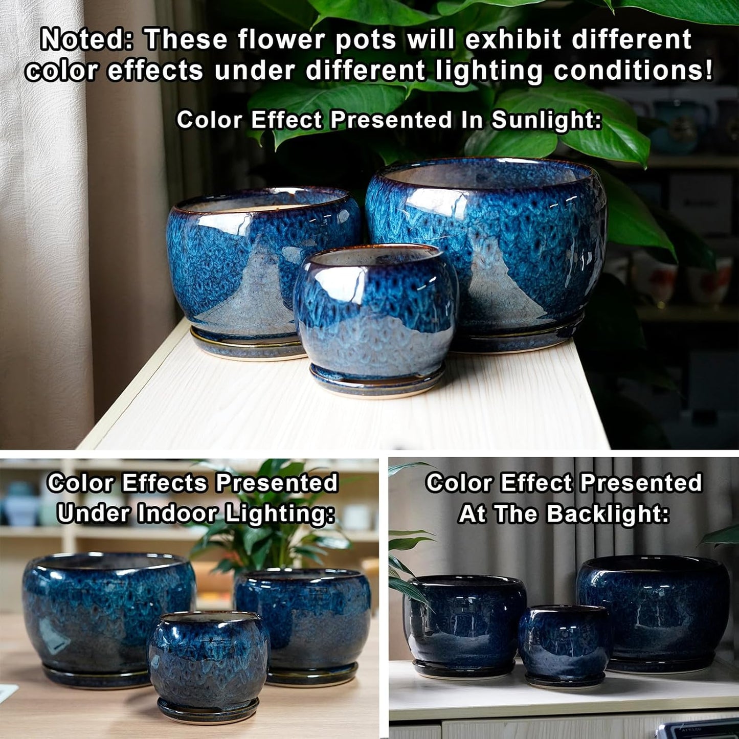 SQOWL 10 Inch Plant Pot - Ceramic Planter Pot with Drainage Hole and S