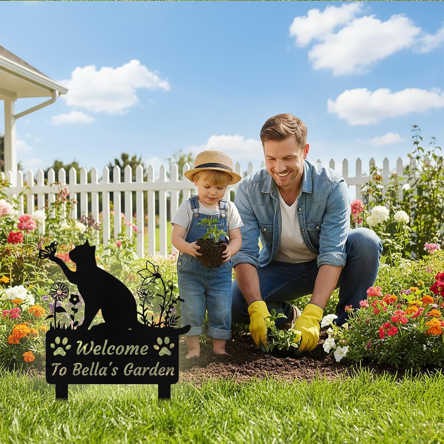 Custom Metal Cat Garden Sign with Stake, Personalized Garden Sign for 
