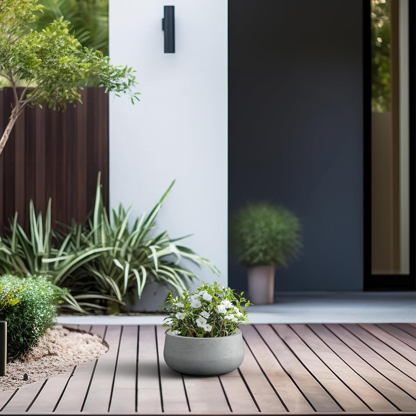 Kante 11.8" Dia Round Concrete Planter, Cement Plant Pots with Drainag