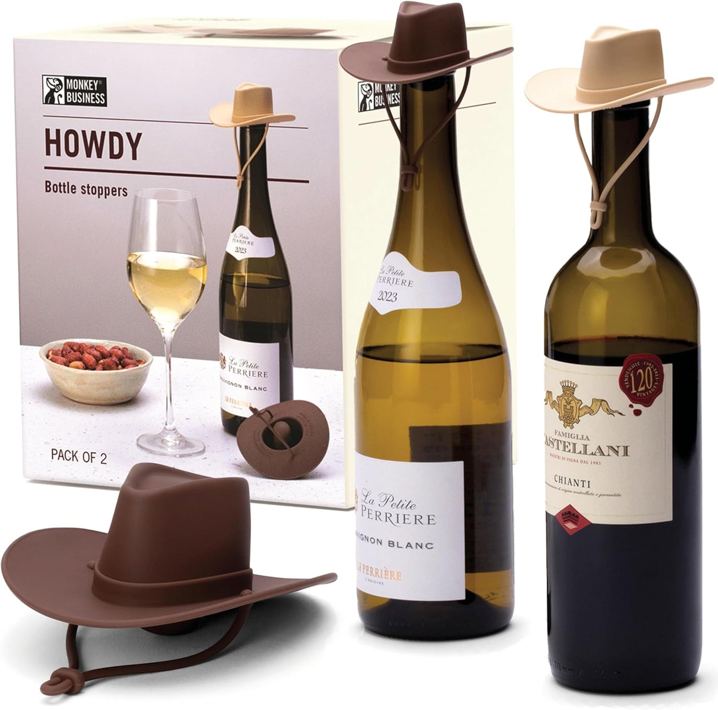 Monkey Business Howdy - 2-Pack Cowboy Hat Wine Stoppers – Fun Silicone