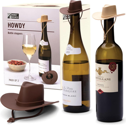 Monkey Business Howdy - 2-Pack Cowboy Hat Wine Stoppers – Fun Silicone