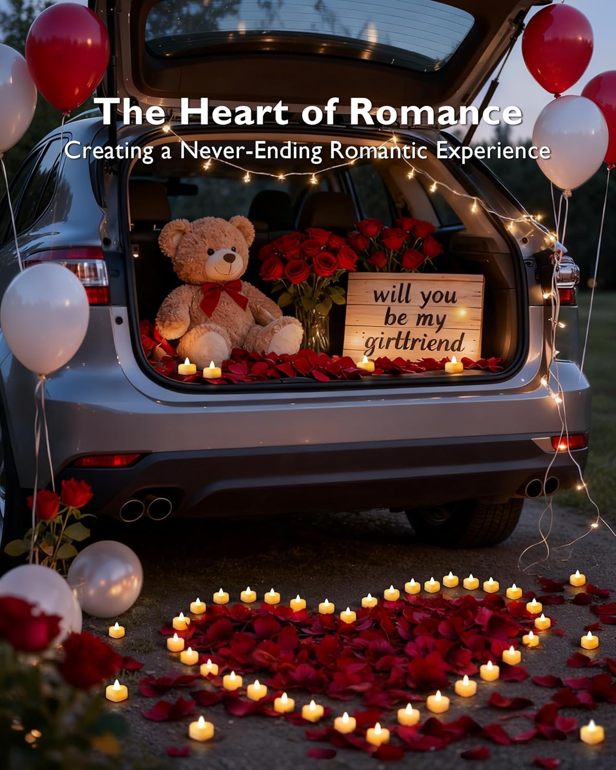 Amagic 1000 Pieces Artificial Rose Petals with 12 Heart LED Tea Lights Candles Kit, Rose Petals and Candles Set for Proposal, Anniversary, Valentine's Day, Special Romantic Night, Wedding Table Decor