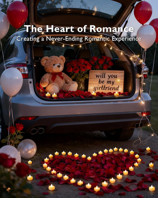 Amagic 1000 Pieces Artificial Rose Petals with 12 Heart LED Tea Lights Candles Kit, Rose Petals and Candles Set for Proposal, Anniversary, Valentine's Day, Special Romantic Night, Wedding Table Decor