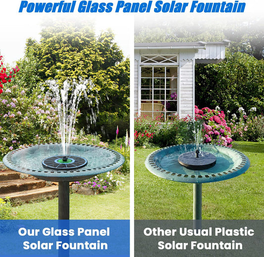 Yzert Solar Fountain Full Glass Panel No Battery, 3.5W Solar Bird Bath Fountains with 4 Fixed Rods & 7 Nozzles, Solar Fountain Pump for Bird Bath, Garden, Pond, Pool, Patio,Hummingbird