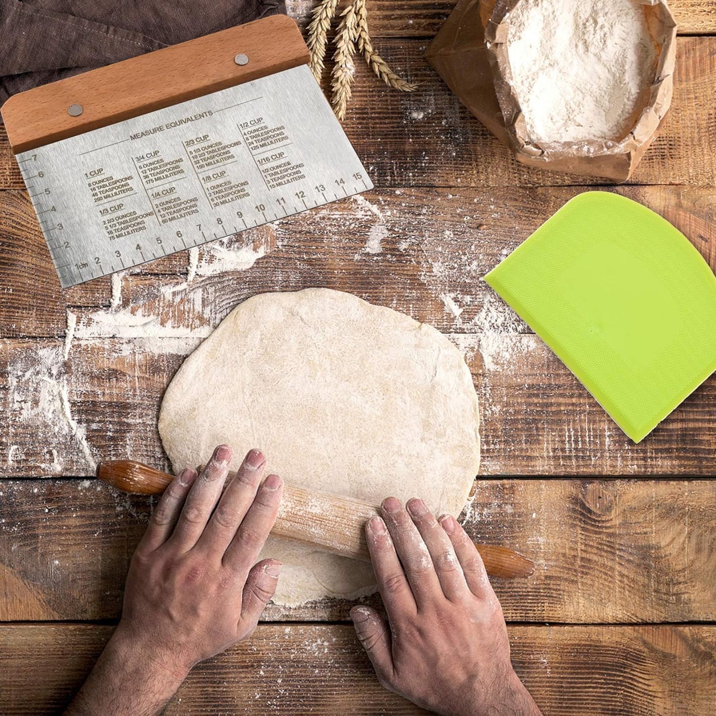 Dough Scraper & Bench Scraper Kitchen – Stainless Steel Sourdough Tools – Dough Cutter for Sourdough Bread, Pizza, and Flat Top Griddles – Chef Approved