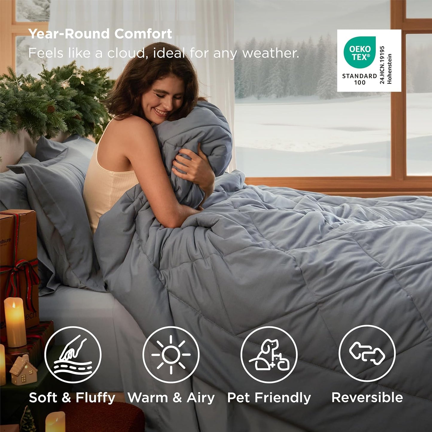 Bedsure Queen Comforter Set - 7 Pieces Reversible Grey Bedding, GentleSoft™ Queen Size Bed Set Gift for Family, Bed in a Bag with Warm Down Alternative Comforter, Sheets, Pillowcases & Shams