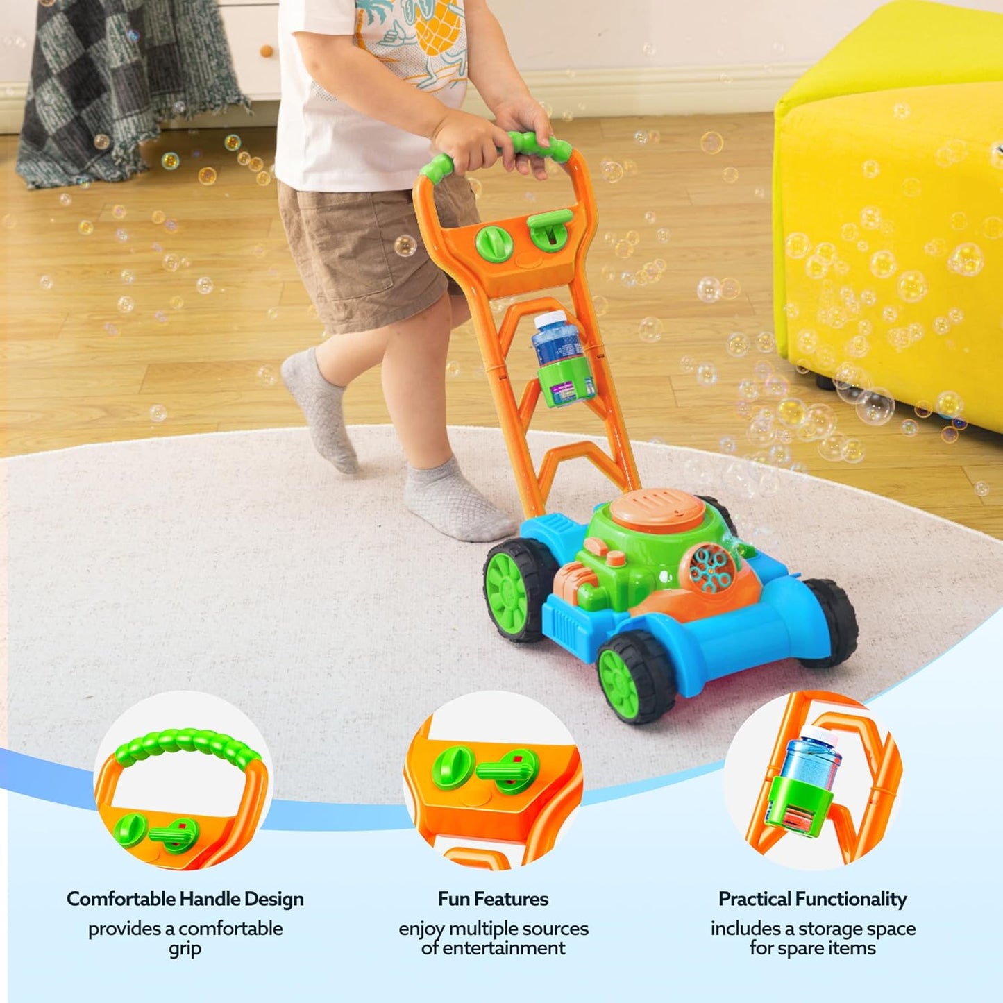 SLOOSH Bubble Lawn Mower Toddler Toys - Spill-Proof Bubble Machine Pre