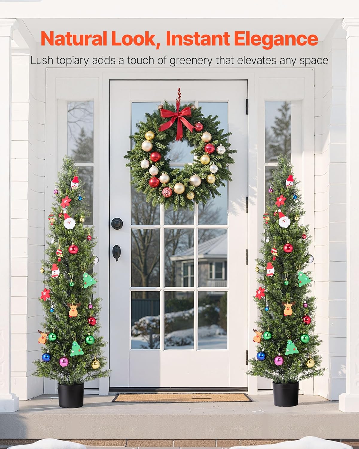 VEVOR Artificial Cedar Topiary Trees, 60 inch 2 Set Faux Pine Shrubs P