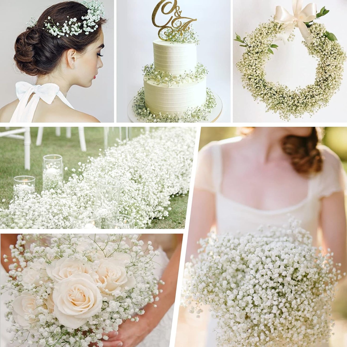 Yastouay Babys Breath Artificial Flowers, 6Pcs Fake White Babys Breath