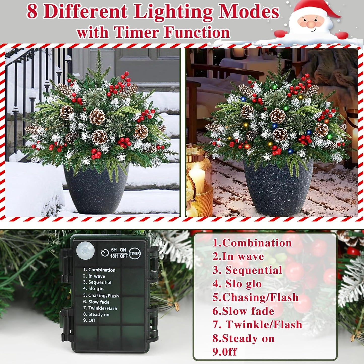Waipfaru 2 Pack Prelit Planter Bushes, Outdoor Christmas Urn Filler with Lights, 22 Inch Artificial Christmas Tree for Front Porch, Pot, Holiday Planter Filler Outdoor
