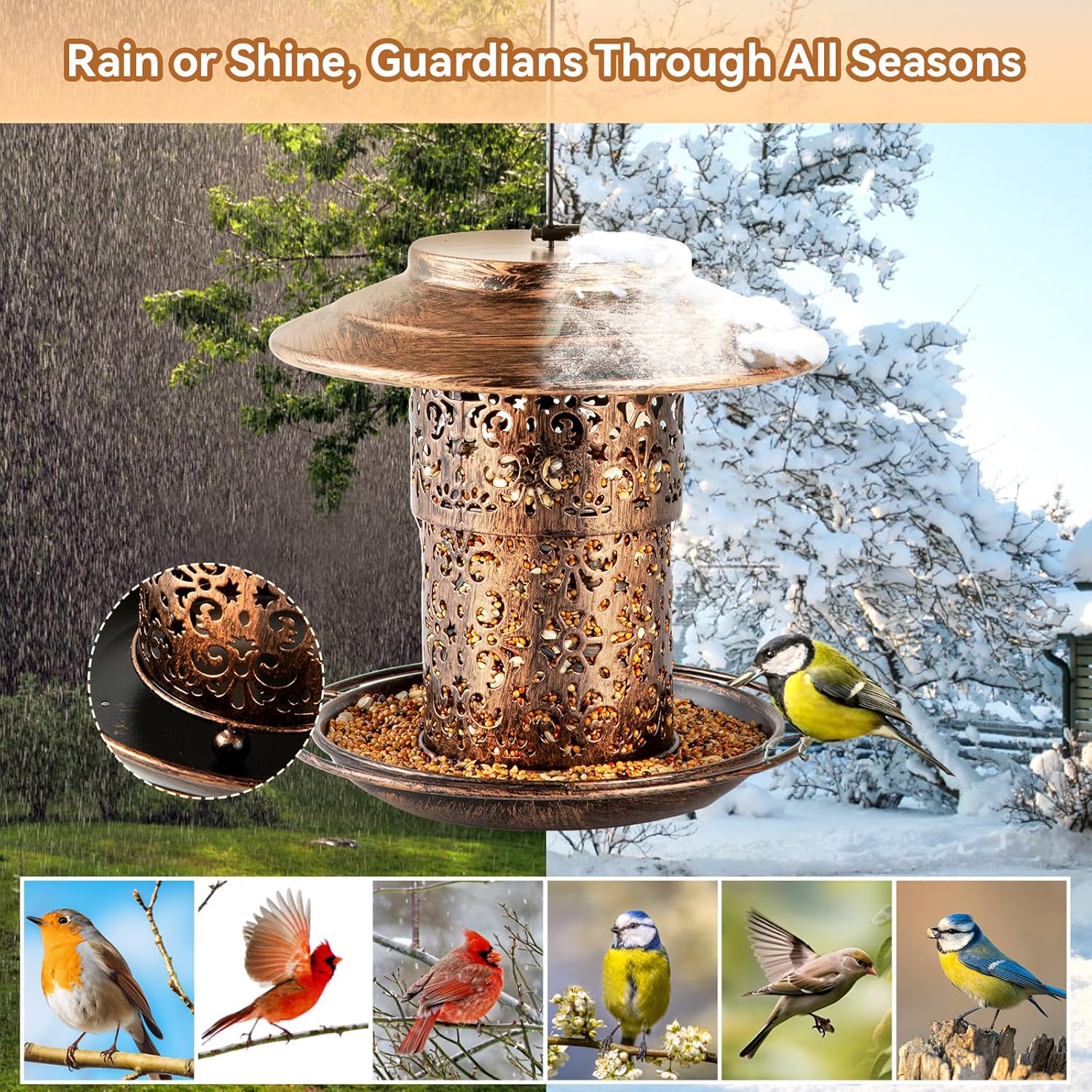 Metal Bird Feeder for Outdoors Hanging, Ciarain Durable Wild Bird Feed