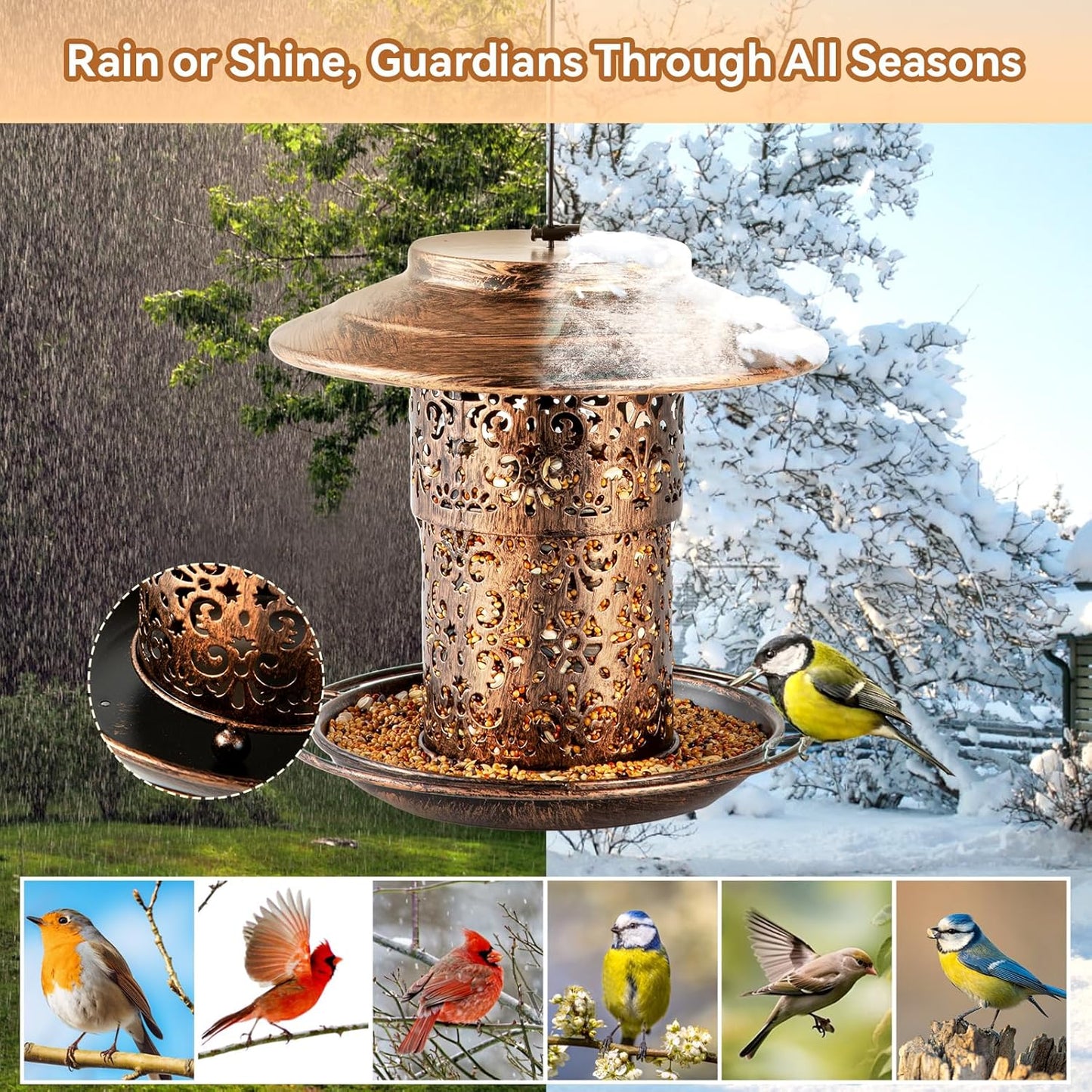 Metal Bird Feeder for Outdoors Hanging, Ciarain Durable Wild Bird Feeders for Outside Gardens & Backyards, Cardinal Bird Lovers, 2 LBs Capacity, Easy Clean & Fill
