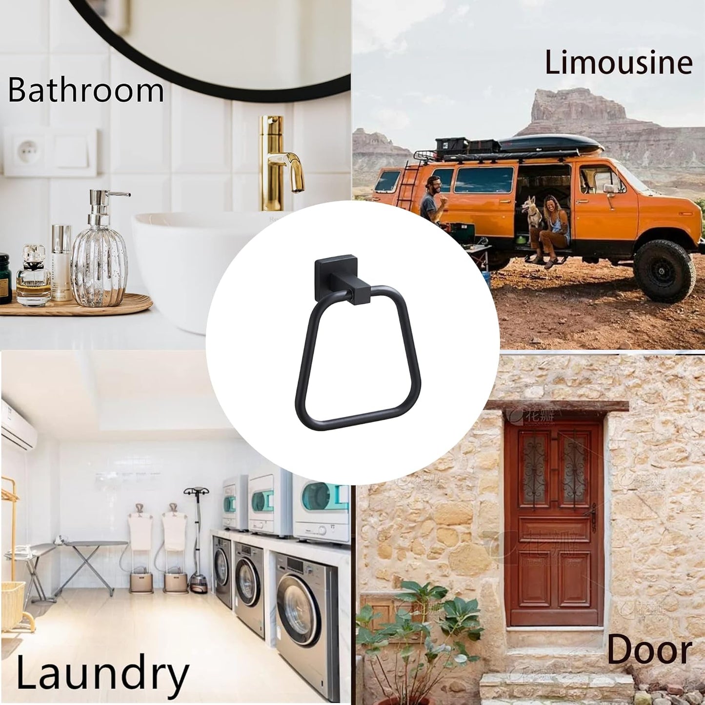 Matte Black Towel Ring for Bathroom, Kitchen Bath Towel Holder Hangers