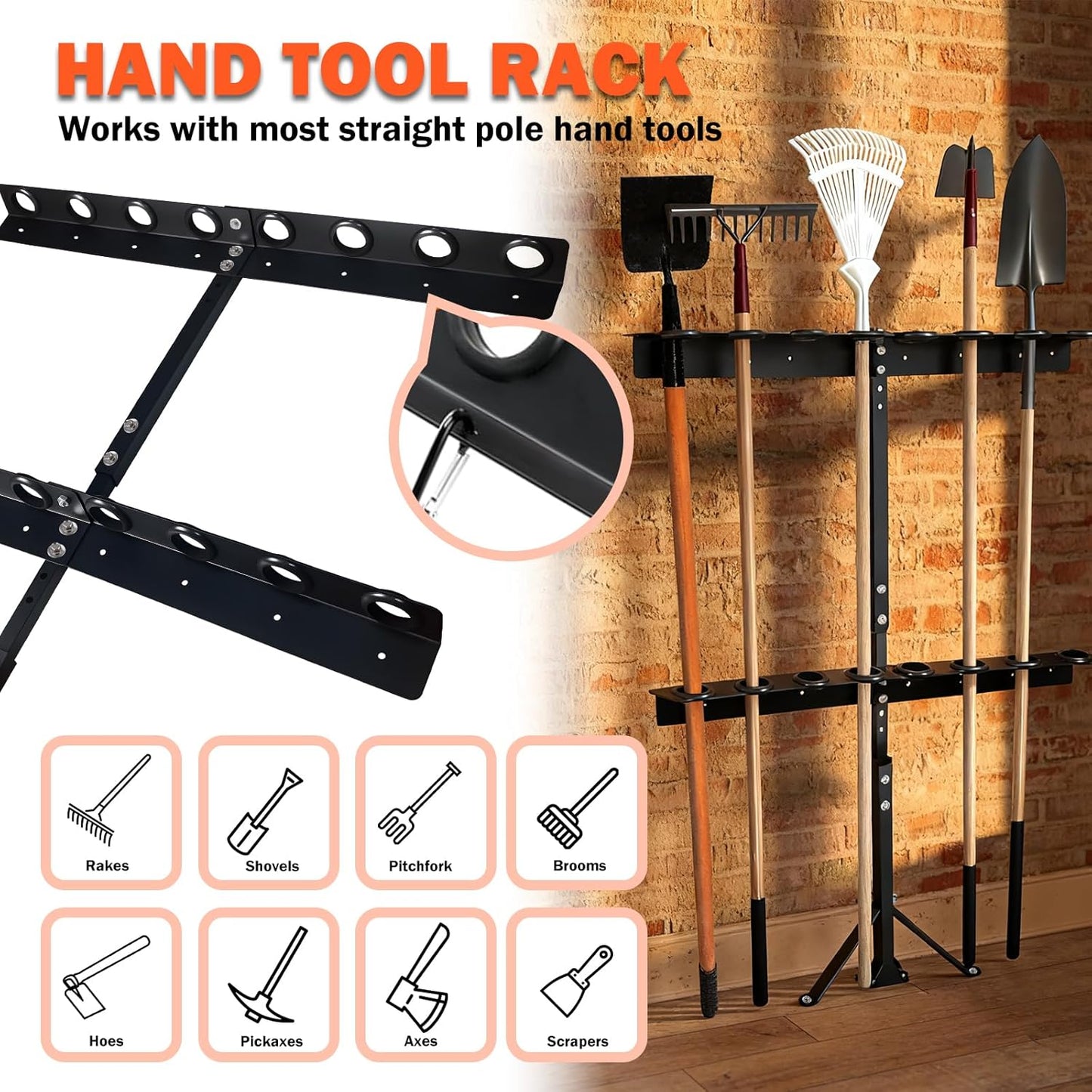 Trailer Tool Rack with Rubber Grommets & Reinforced Base –Heavy Duty 8-Hole Steel Shovel Holder Holds Shovels, Rakes, Hoes for Open Trailers, Trucks & Lawn Care Equipment