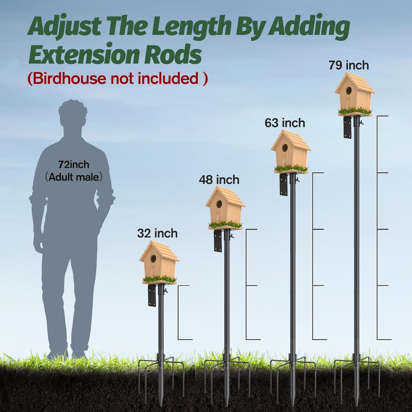 Bird Feeder Pole Kit, 79 Inch Metal Heavy Duty Bird House Pole with 5-Prong Base,Hook for Hanging Bird feeders