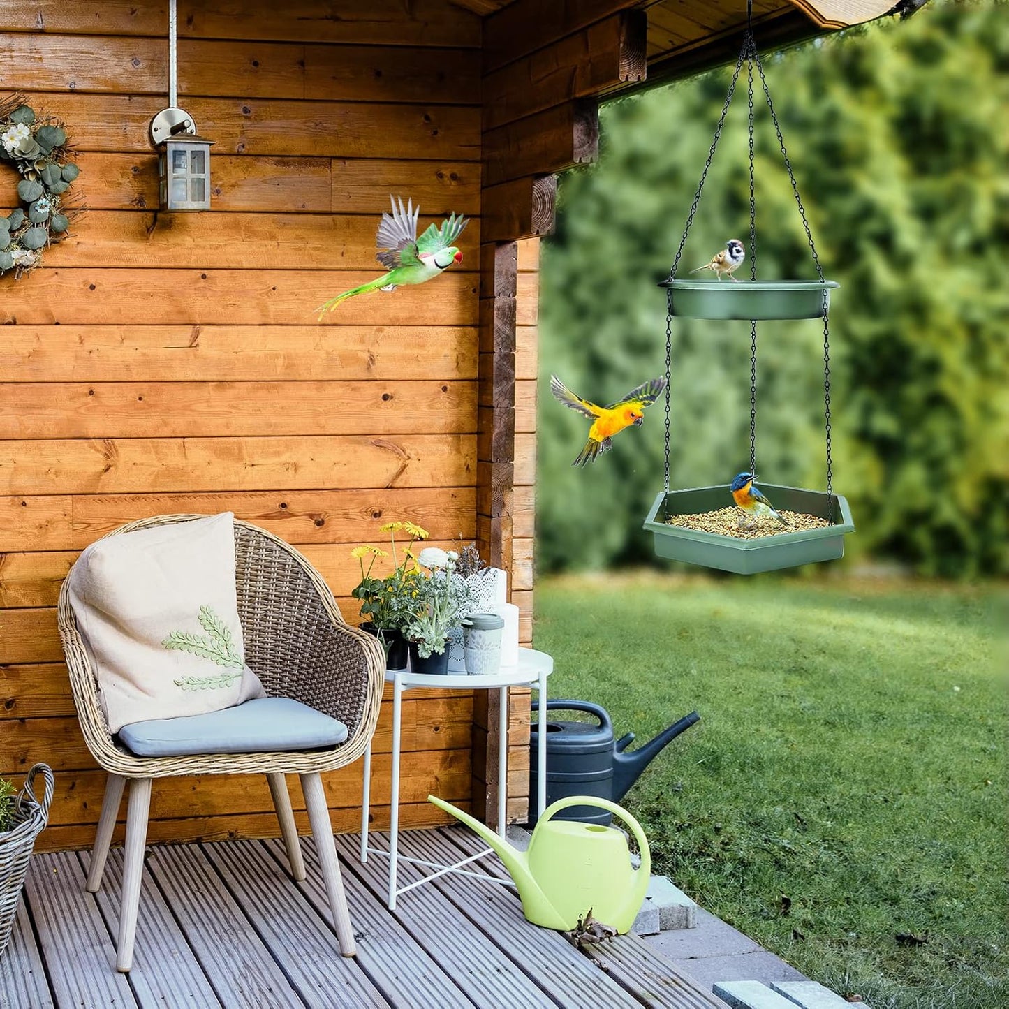 Hanging Bird Bath，2 in 1 XL Hanging Bird Feeder & Birds Bath for Outsi