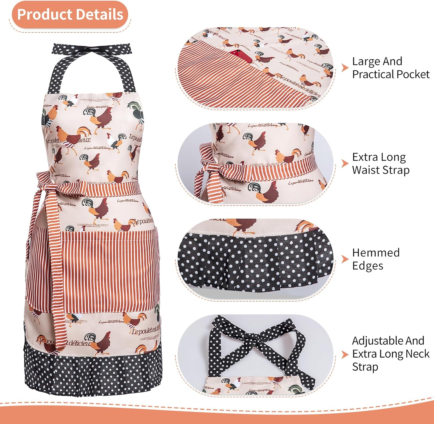 Lovely Flower Pattern Retro Aprons With Large Pockets for Women Girls 