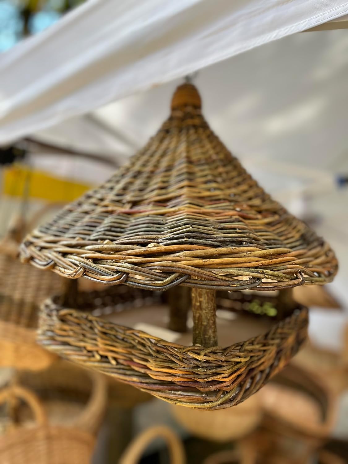 Handmade Wicker Bird Feeder – Rustic Willow Garden Feeder with Roof – 