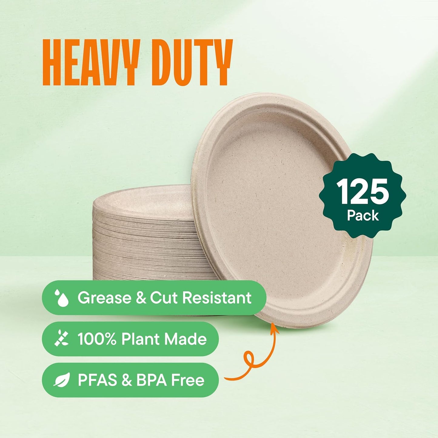 100% Compostable Paper Plates, Heavy Duty Disposable Plates [125-Pack]