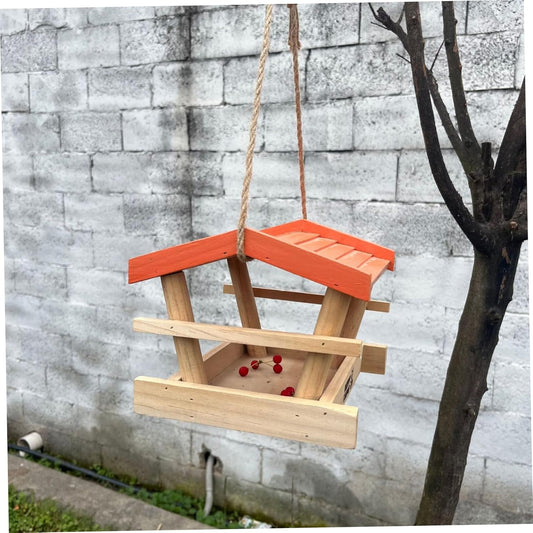 Bird Feeders for Outdoors, Wooden Squirrel-Proof Hanging Bird Feeder w