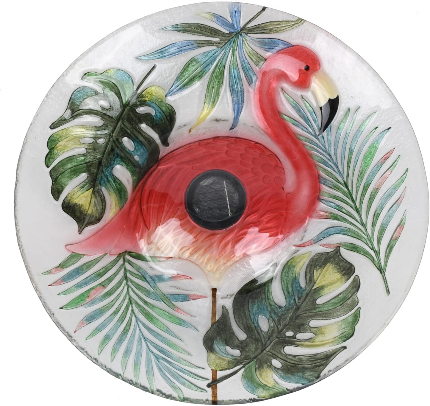 Hi Line Gift Ltd. Solar LED Verdant Glass Bird Bath with Stand - Flamingo