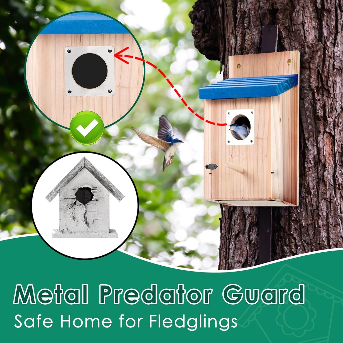 Dreyoo 4 Pack Cedar Bluebird Box Houses for Outside, 1-1/2'' Entrance 