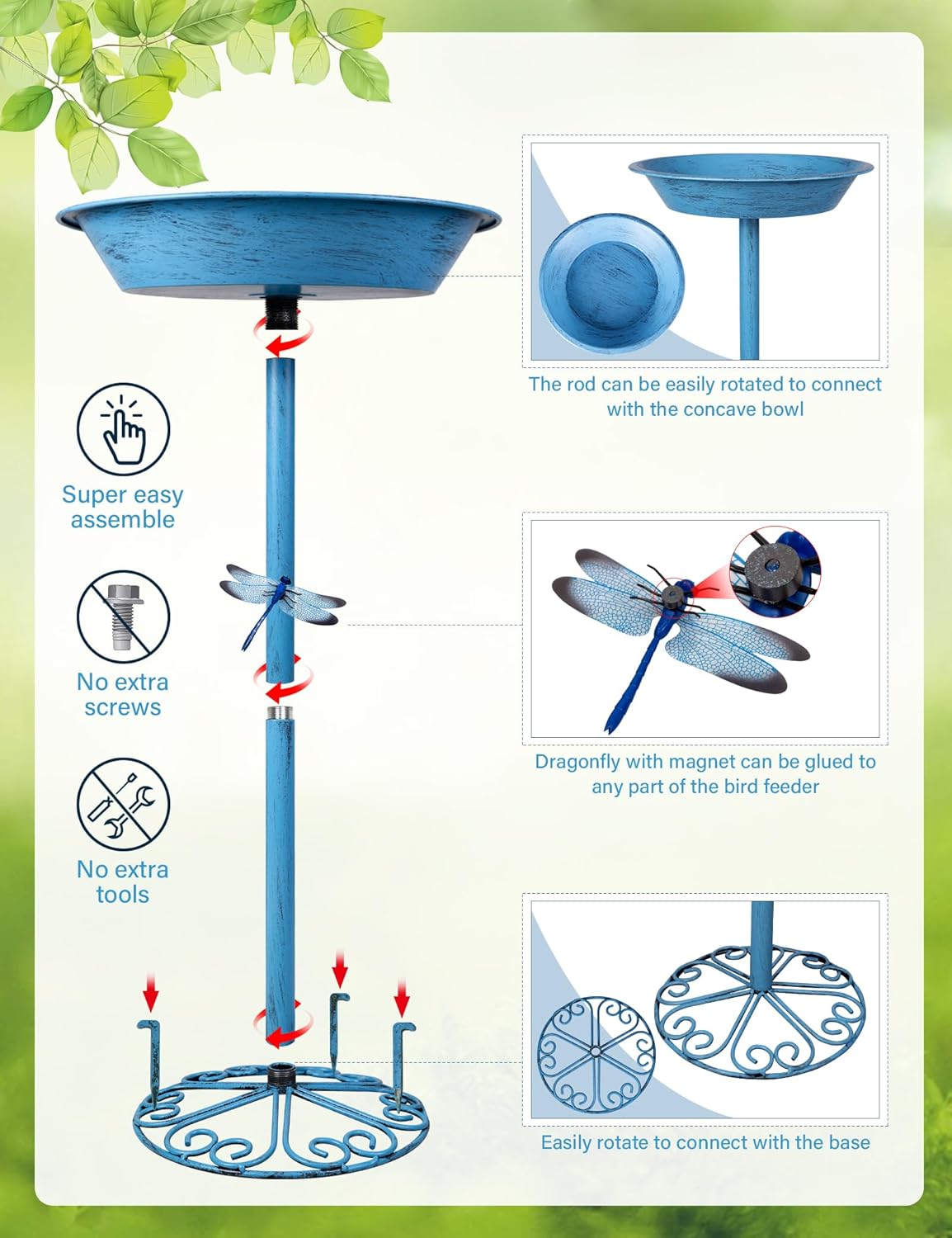 Bird Baths for Outdoors 25.5 Inch Height Outdoor Garden Bird Feeder Me