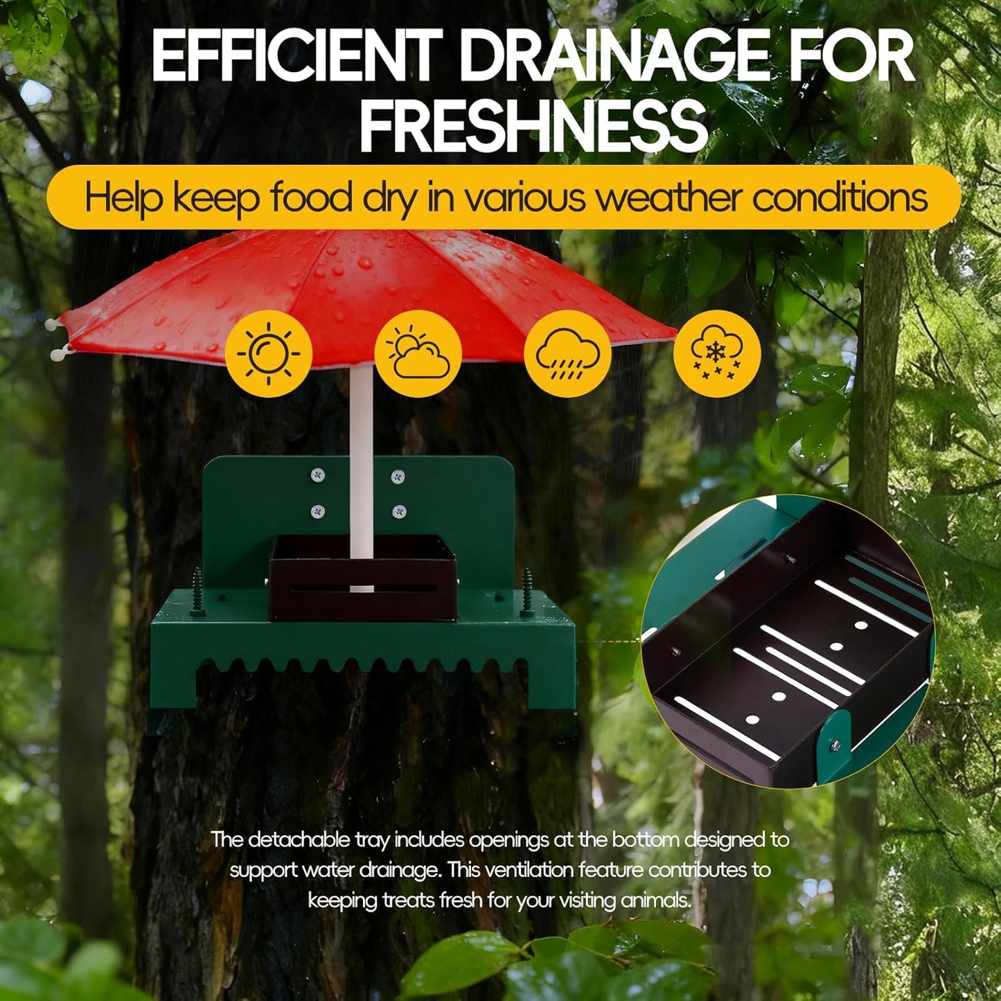 Metal Squirrel Feeder Picnic Table with Umbrella - Heavy Duty Iron Outdoor Chipmunk Feeder, Rust Resistant Corn Cob Holder, Funny Backyard Wildlife Gift for Nature Lovers. (RED)