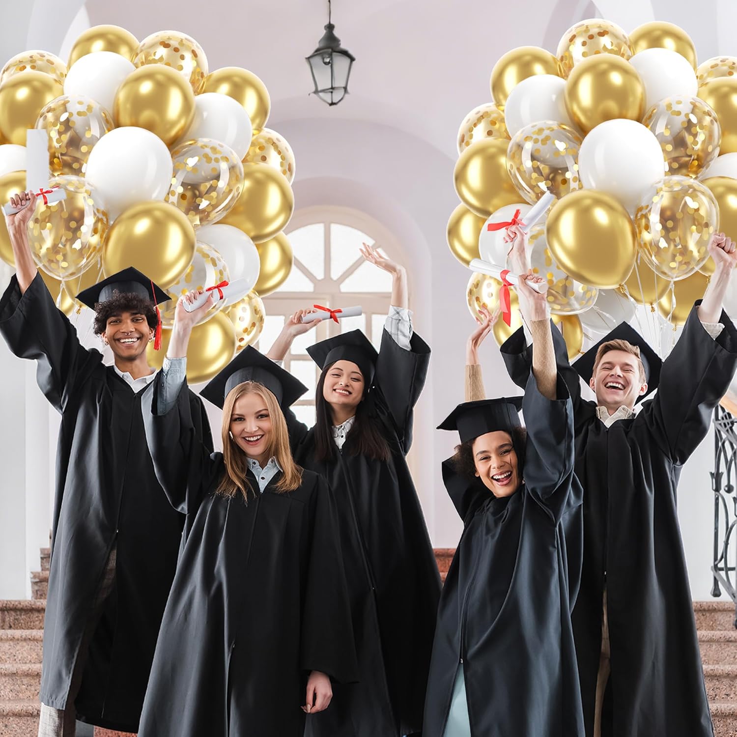 60pcs Gold and White Balloons 12inch, White and Gold Balloons with Met