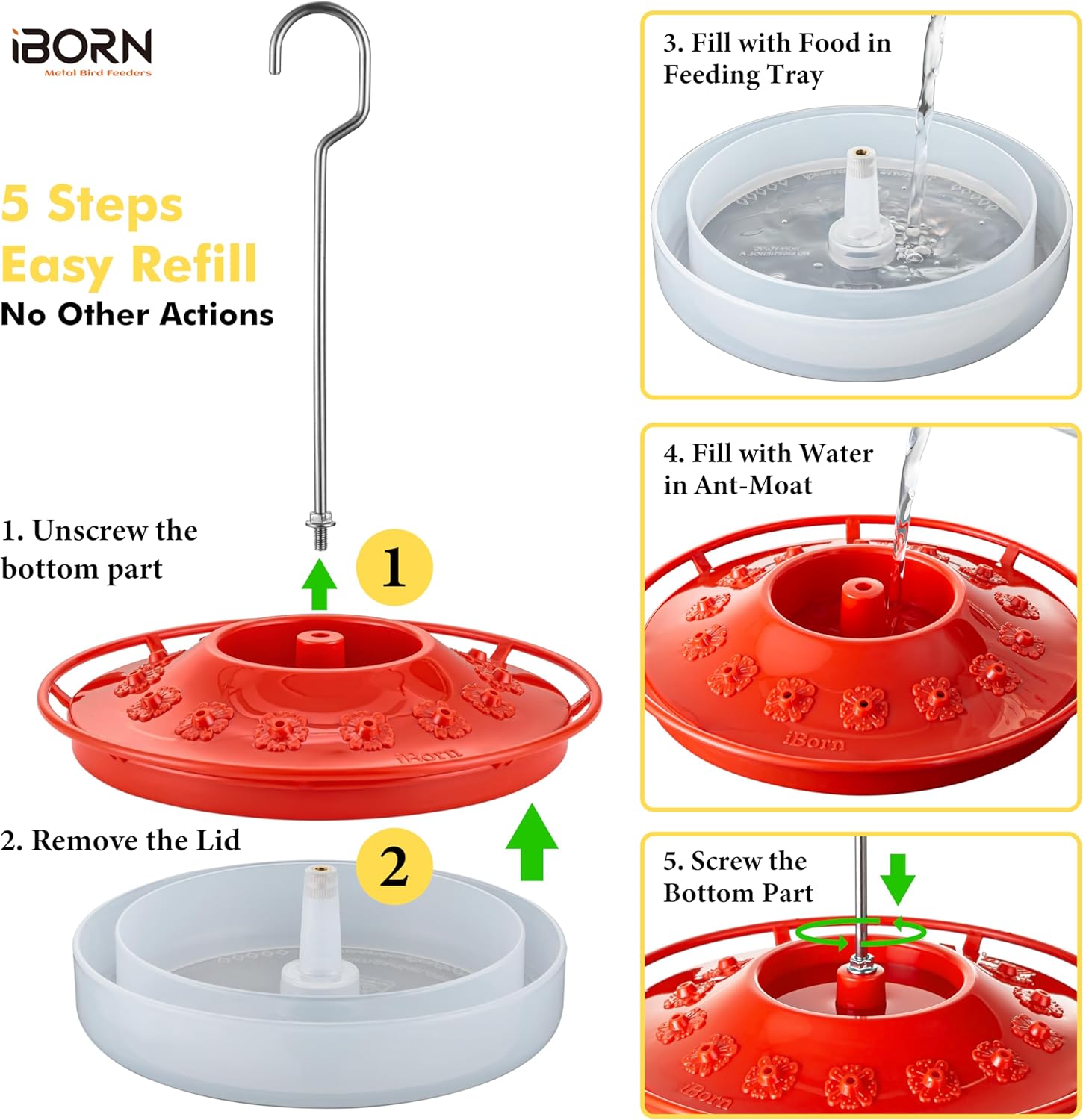 iBorn Hummingbird Feeders for Outdoors Hanging,Bee Proof Hummingbird F