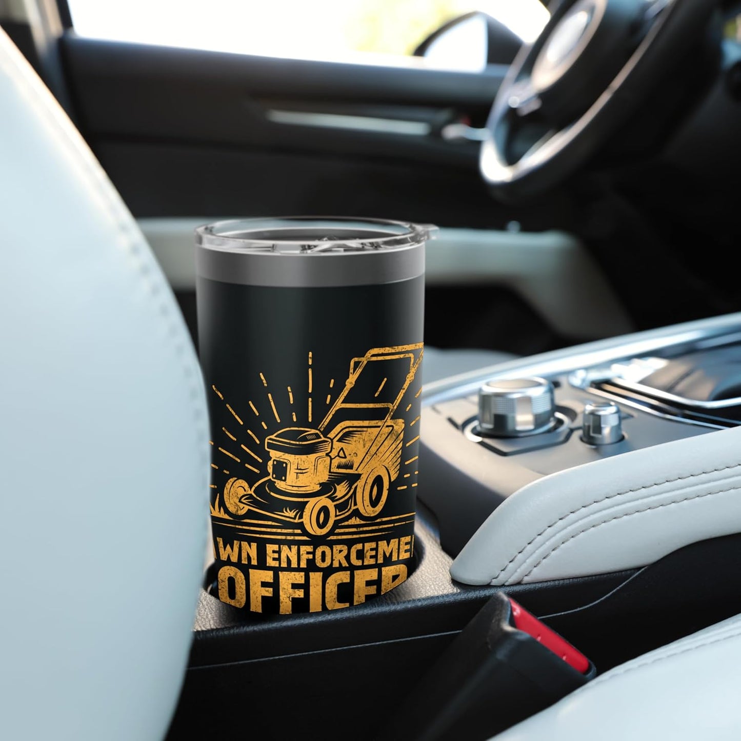 Funny Lawn Enforcement Officer Grass Cutting Lawn Mower Stainless Steel Insulated Tumbler