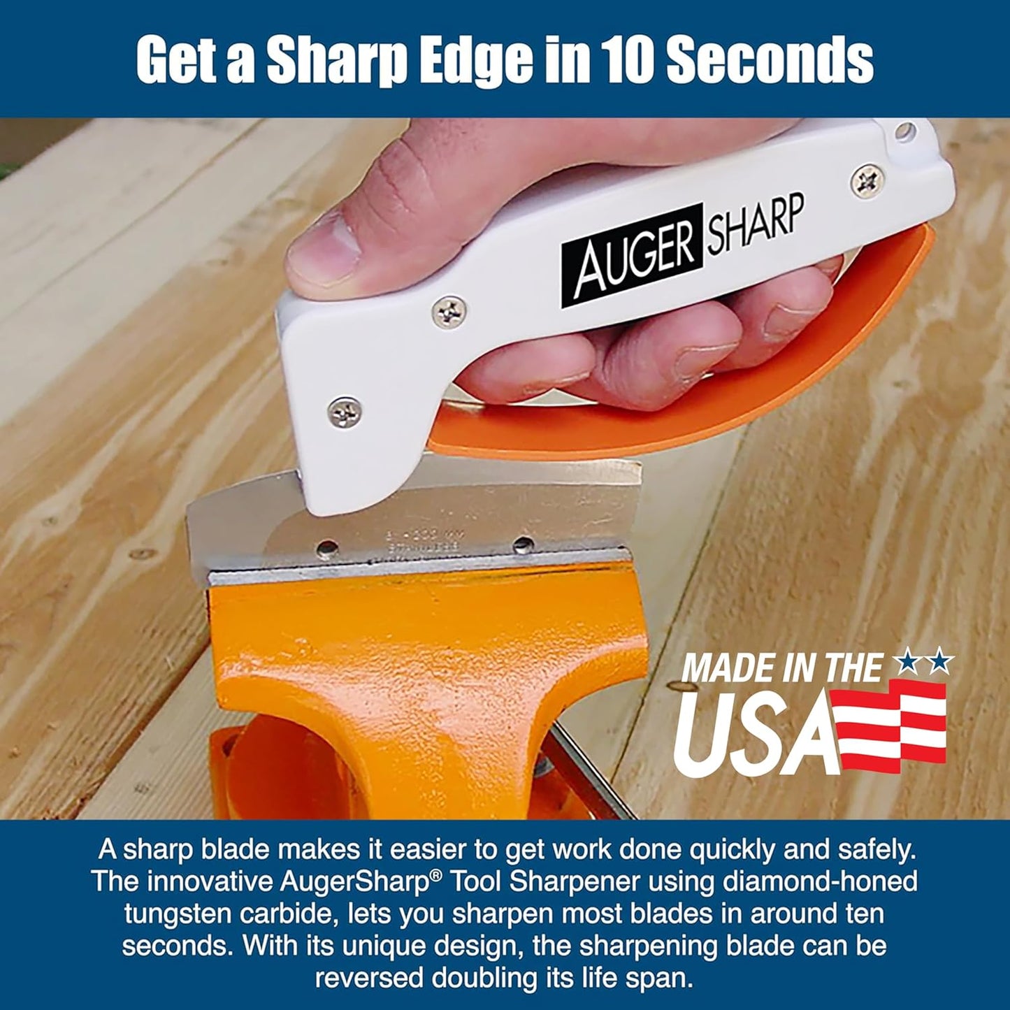AccuSharp AugerSharp & Ice Auger Tool Sharpener, Diamond-Honed Tungsten Carbide Blade, Quickly Sharpens, Restores, Repairs & Hones Dull Ice Fishing Tool Blades