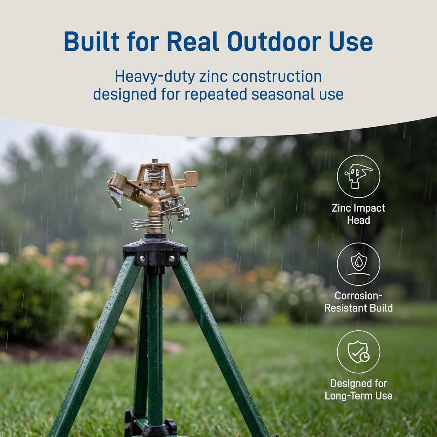 Orbit 56667Z Tripod Lawn Zinc Impact Sprinkler - 360 Degree Rotating S