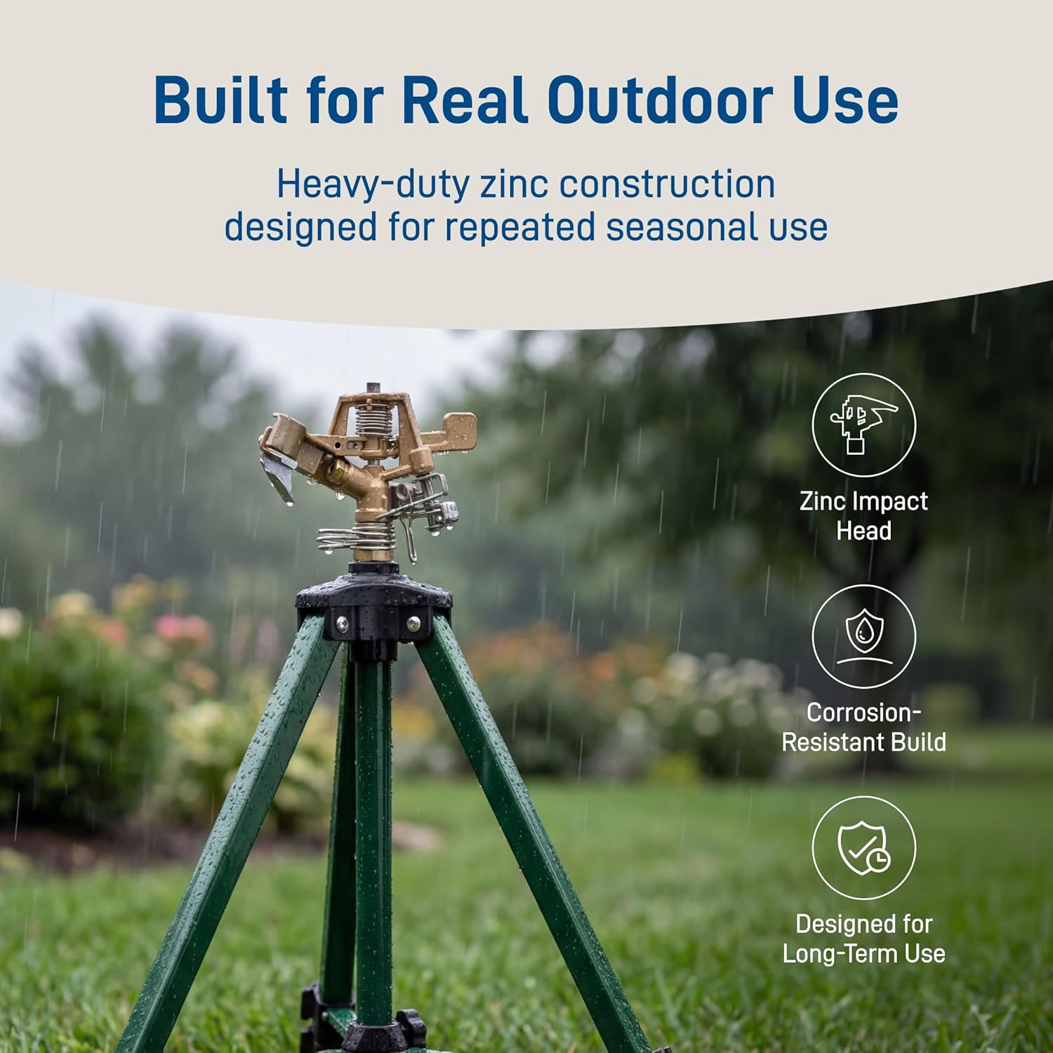 Orbit 56667Z Tripod Lawn Zinc Impact Sprinkler - 360 Degree Rotating S