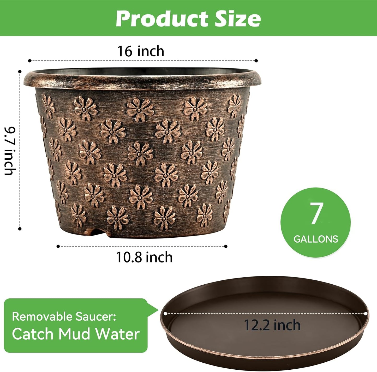 16 Inch Planter Pots for Plants, Plastic Large Flower Pots Indoor Outd