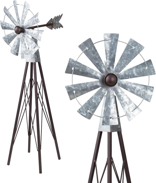 Alpine Corporation 24" Tall Outdoor Metal Wind Spinners, Kinetic Rusti