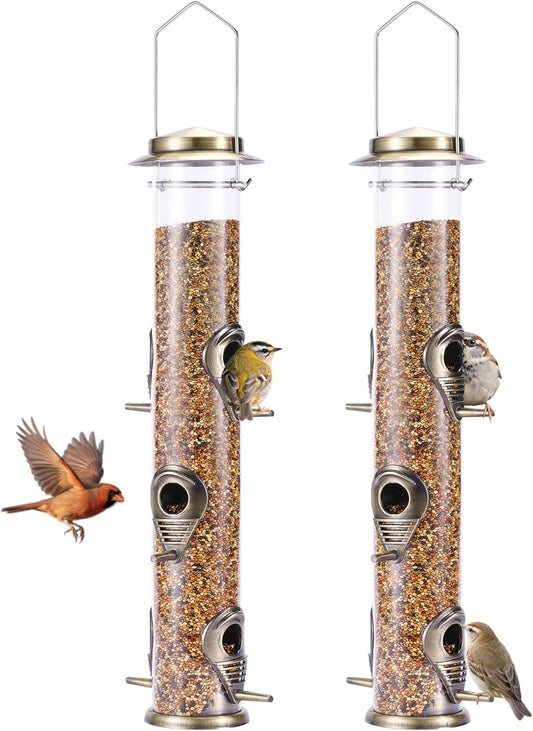 MIXXIDEA 2PK Metal Bird Feeders with 6 Feeding Ports,Tube Bird Feeder 