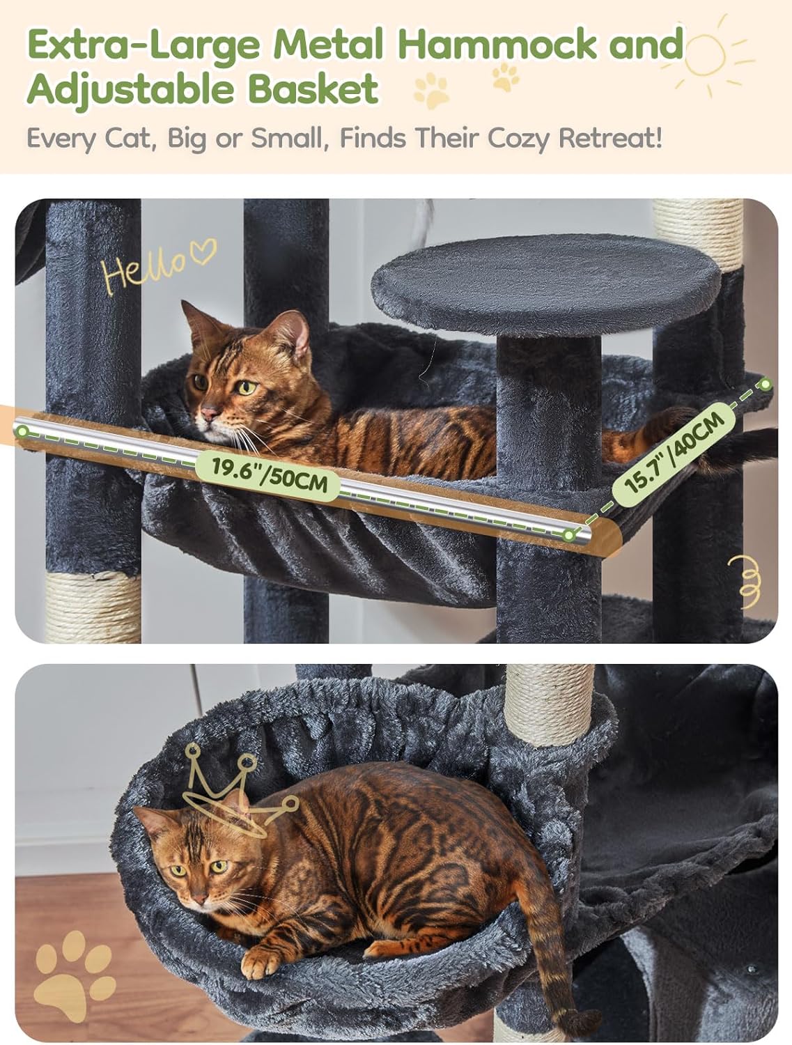 Taoqimiao 76-Inch Cat Tree XXL for Large Cats, Giant Cat Tower with Sc